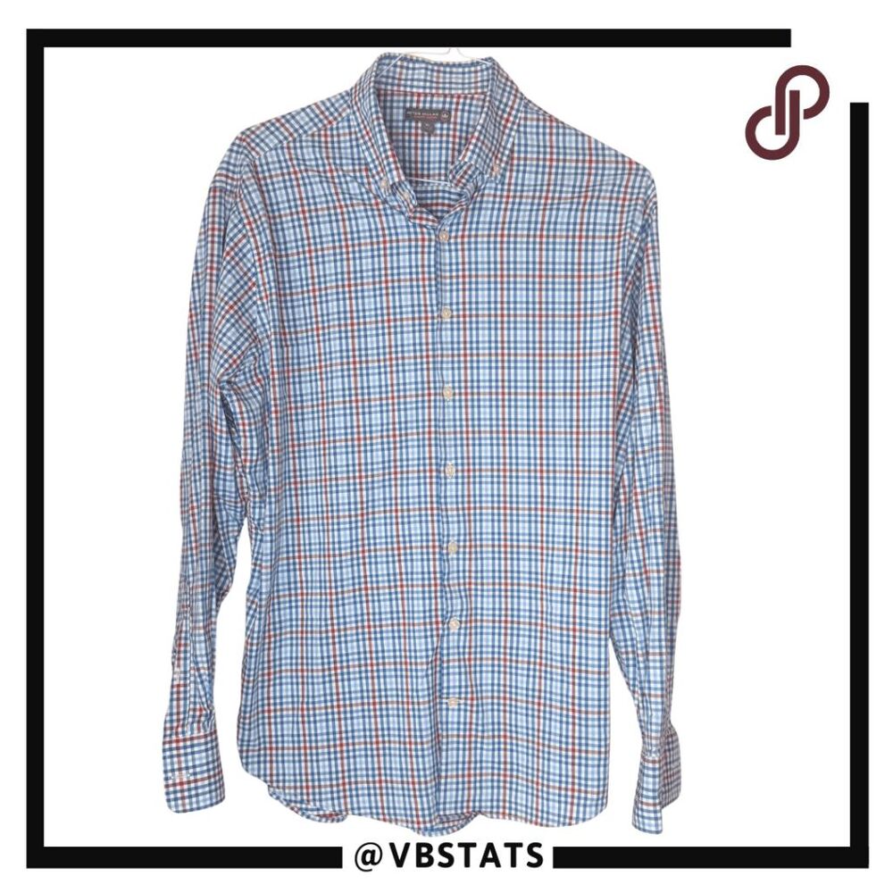 Peter Millar Men's Summer Comfort‎ Gingham Check Button-down Shirt Blue Red XL